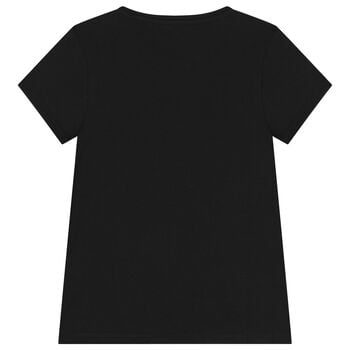 Girls Black Teddy Bear Logo T-Shirt