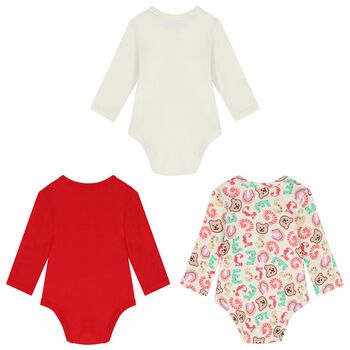 Baby Boys Ivory & Red Logo Bodysuits ( 3-Pack )