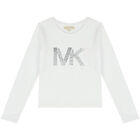 Girls White Logo Long Sleeve Top, 2, hi-res
