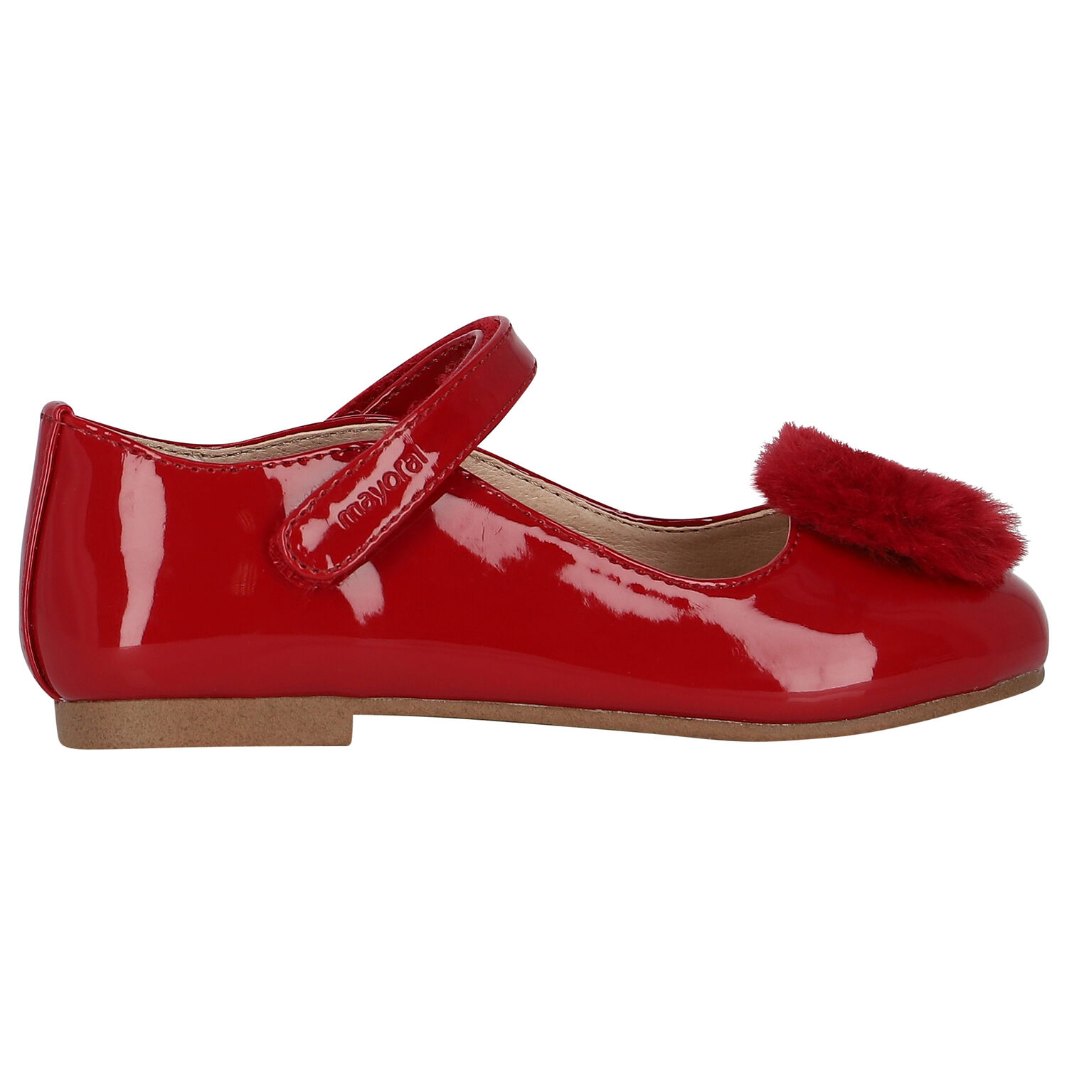 Girls Red Fur Patent Leather Shoes, 1, hi-res