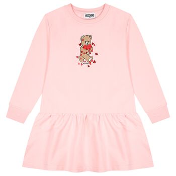 Girls Pink Teddy Bear Logo Dress