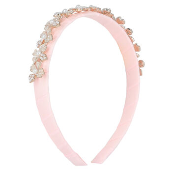 Girls Pink Velvet Embellished Hairband