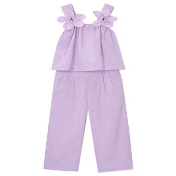 Girls Purple 3D Flower Trousers Set