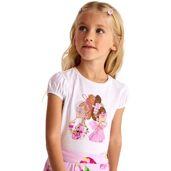 Girls White Puff-Sleeve T-Shirt