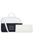 White & Navy Blue Logo Baby Changing Bag, 1, hi-res