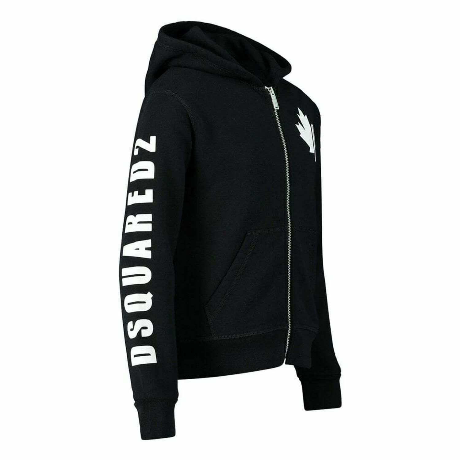 Boys Black Hooded Logo Top, 1, hi-res