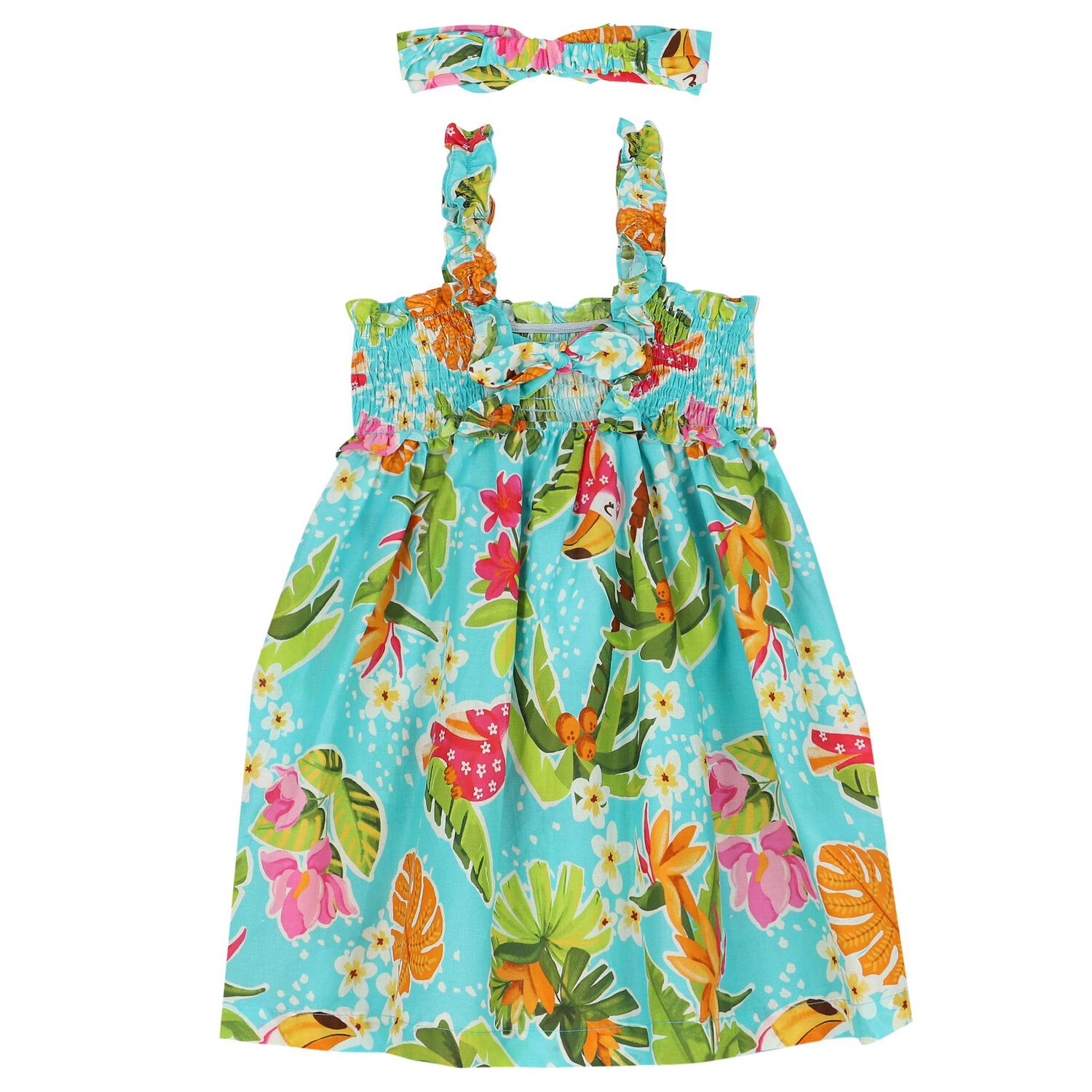 Girls Aqua Floral Dress Set, 3, hi-res