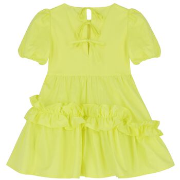 فستان بنات بوبلين بالشعار باللون الأخضر الليموني