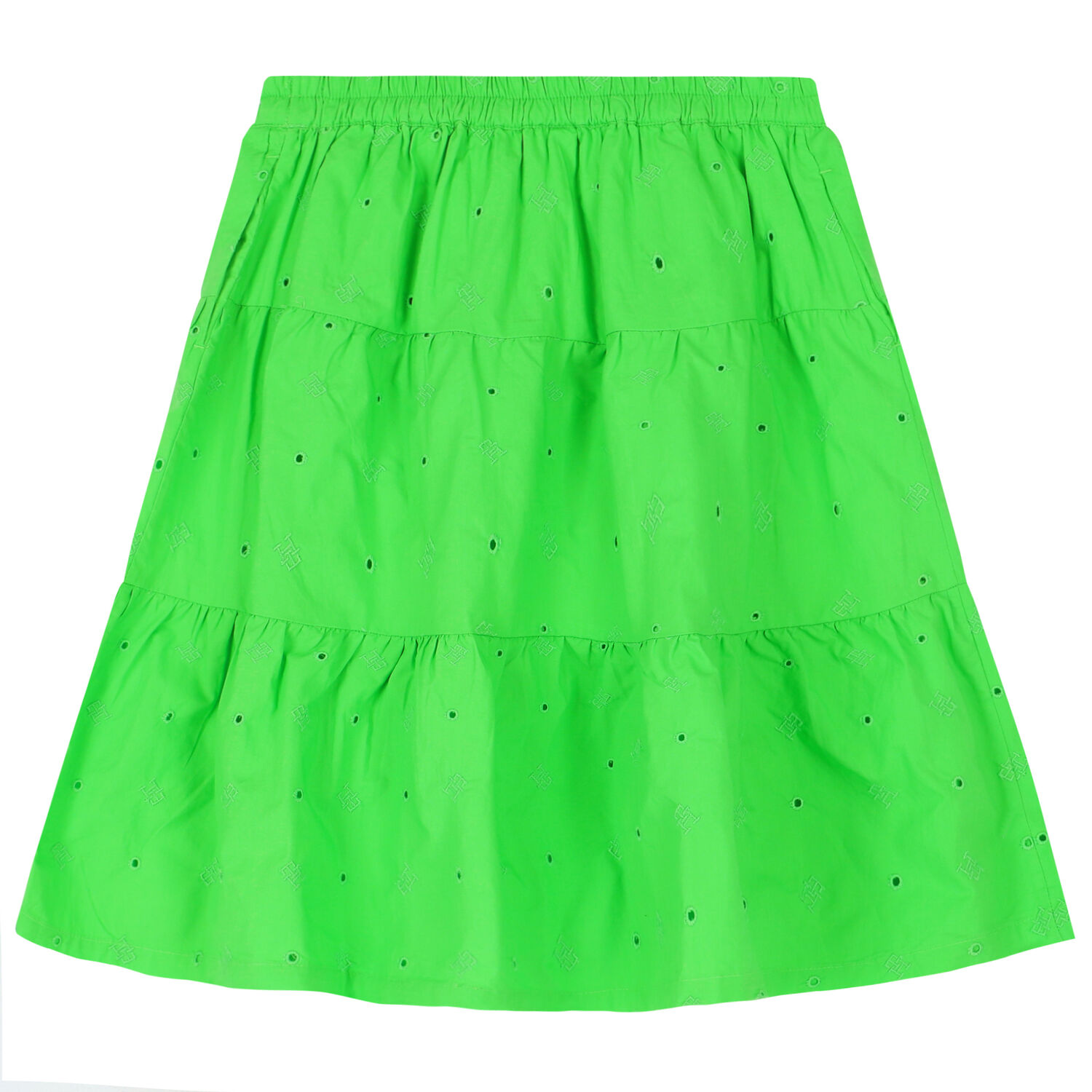 Girls Green Logo Broderie Anglaise Skirt, 2, hi-res
