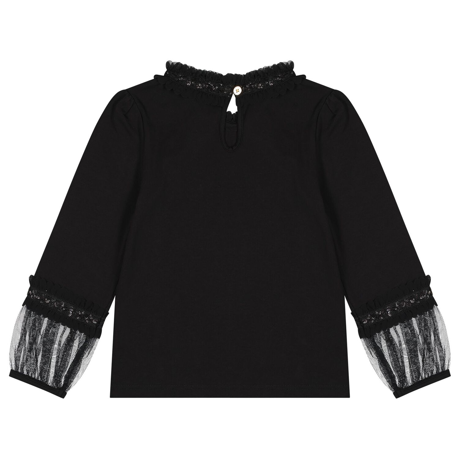 Girls Black Embellished Hayley Long Sleeve Top , 1, hi-res