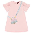 Younger Girls Pink Bag Ruffle Dress, 3, hi-res