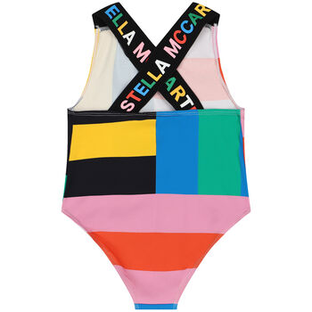 Girls Striped Colorblock Swimsuit