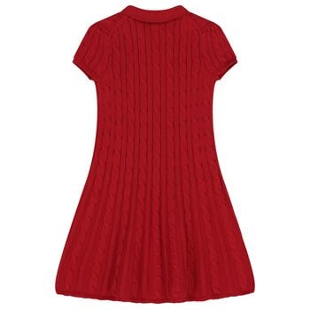 Girls Red Cable Knit Polo Dress