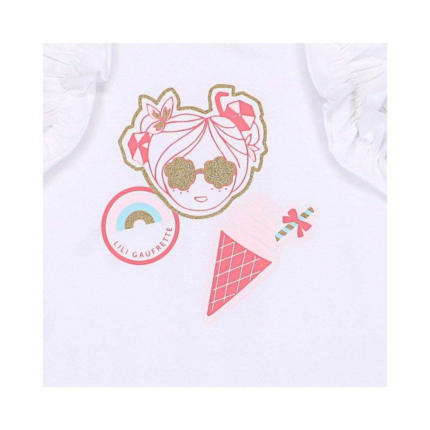 Younger Girls White Cotton Dress, 1, hi-res