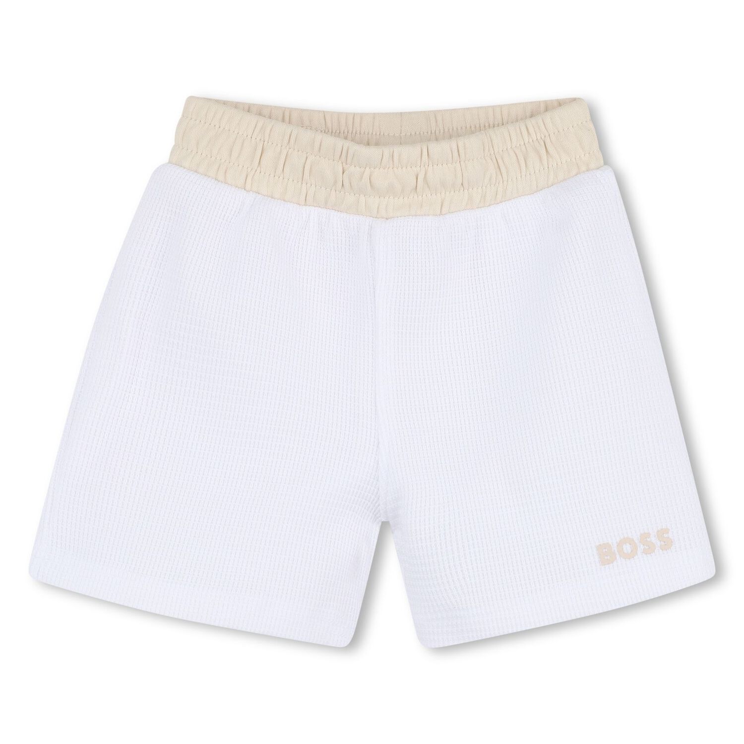 Baby Boys White & Beige Knitted Shorts Set, 1, hi-res