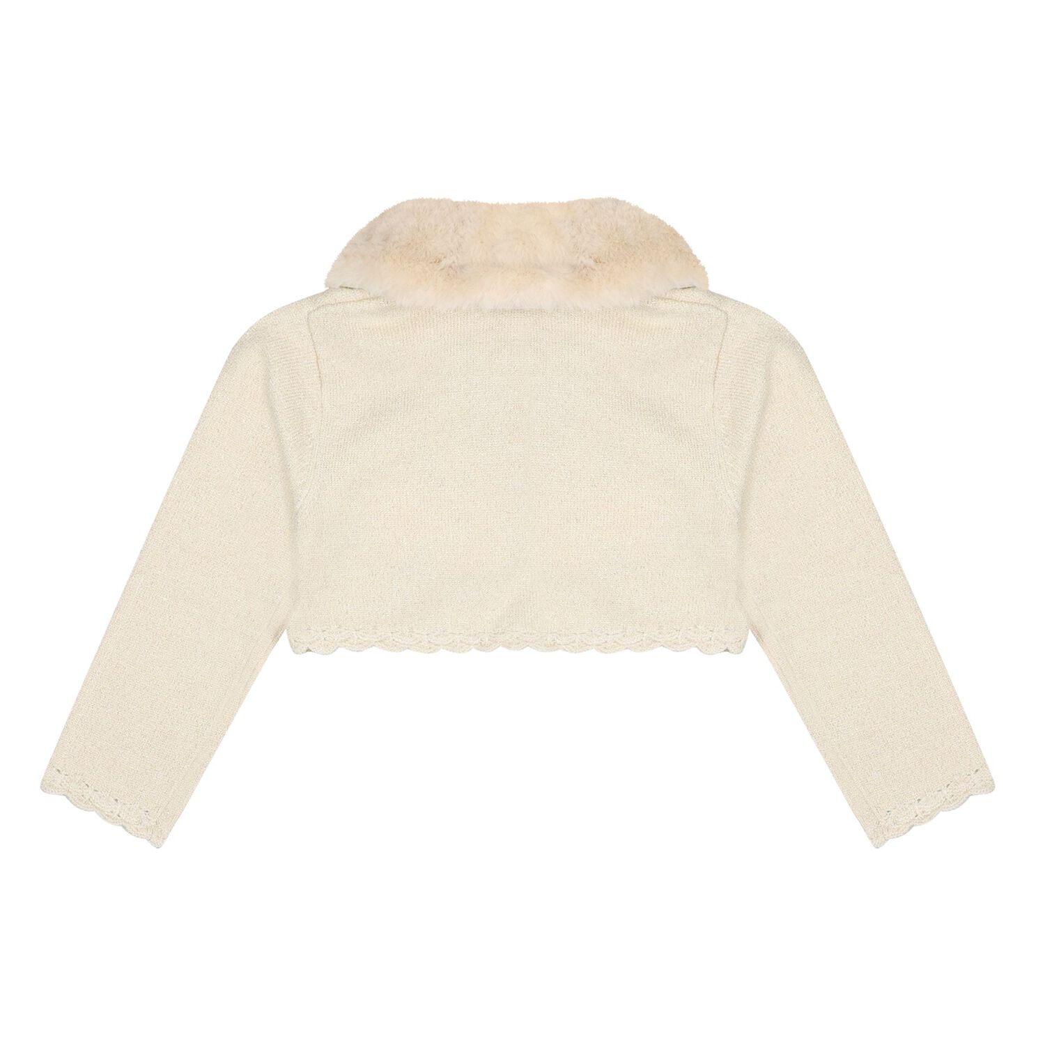 Younger Girls Beige Faux Fur Collar Cardigan, 1, hi-res