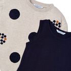 طقم بنات فستان باللون البيج والكحلي, 1, hi-res