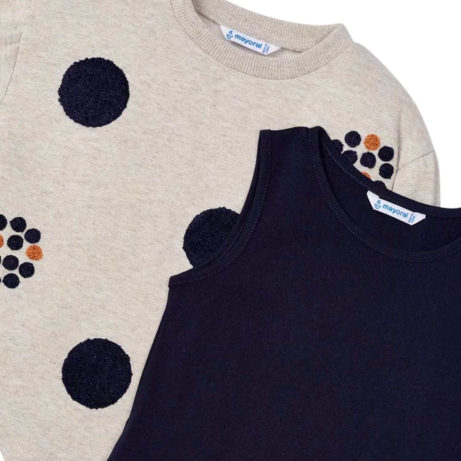 طقم بنات فستان باللون البيج والكحلي, 1, hi-res