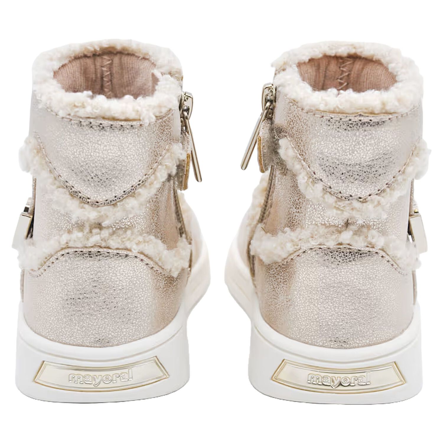 Younger Girls Gold Faux Fur Boots, 2, hi-res