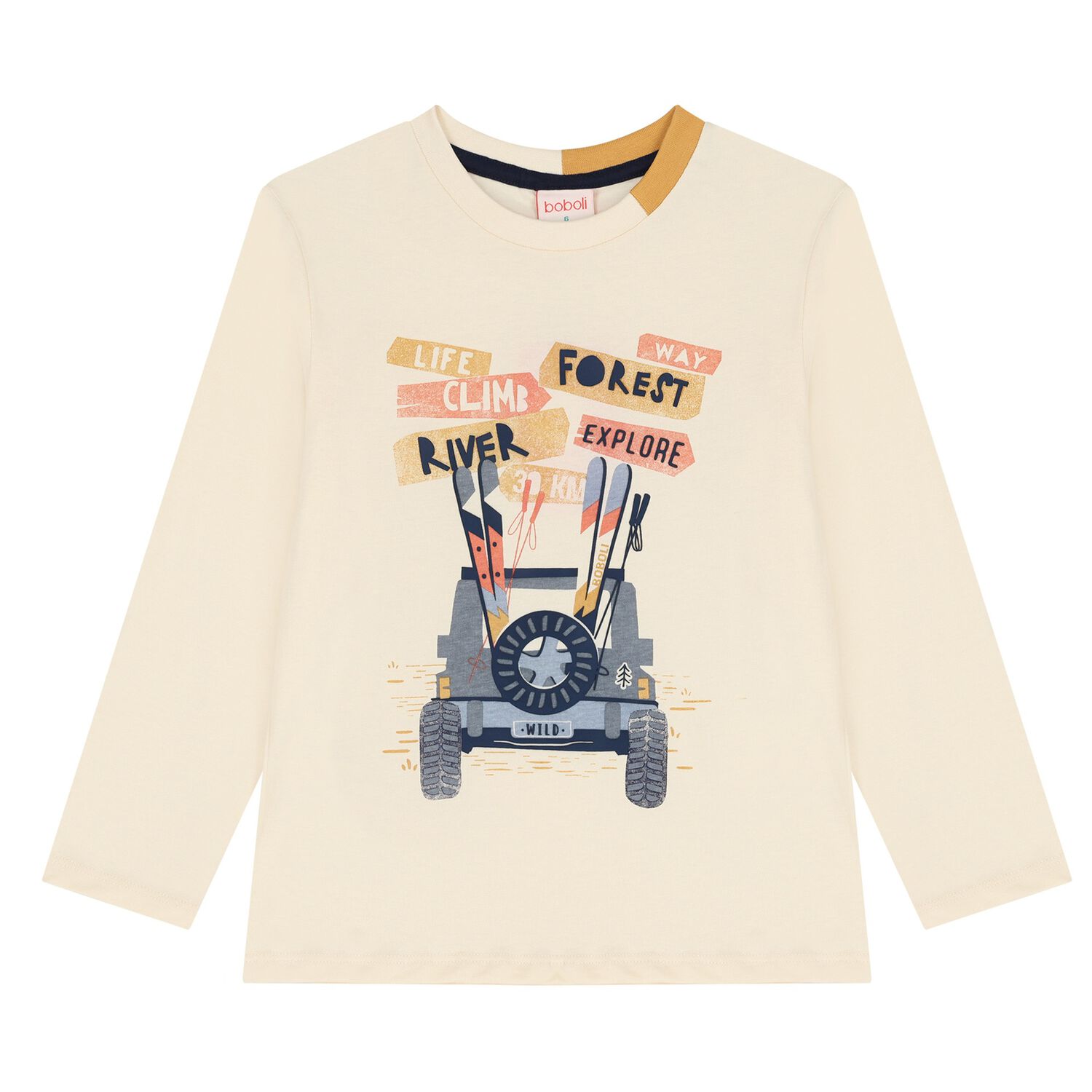 Boys Beige Car Long Sleeve Top, 1, hi-res