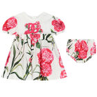 طقم فستان بطبعة الزهور باللون العاجي والأحمر, 1, hi-res