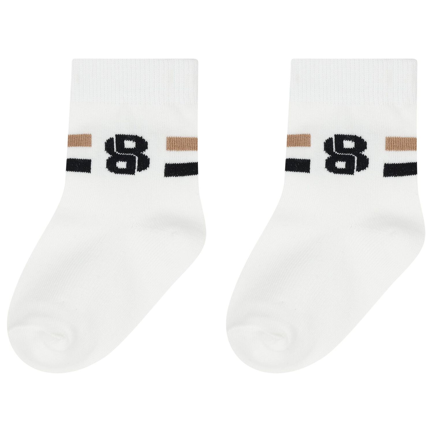 Baby Boys Beige, White & Black Logo Socks ( 3-Pack ) , 1, hi-res