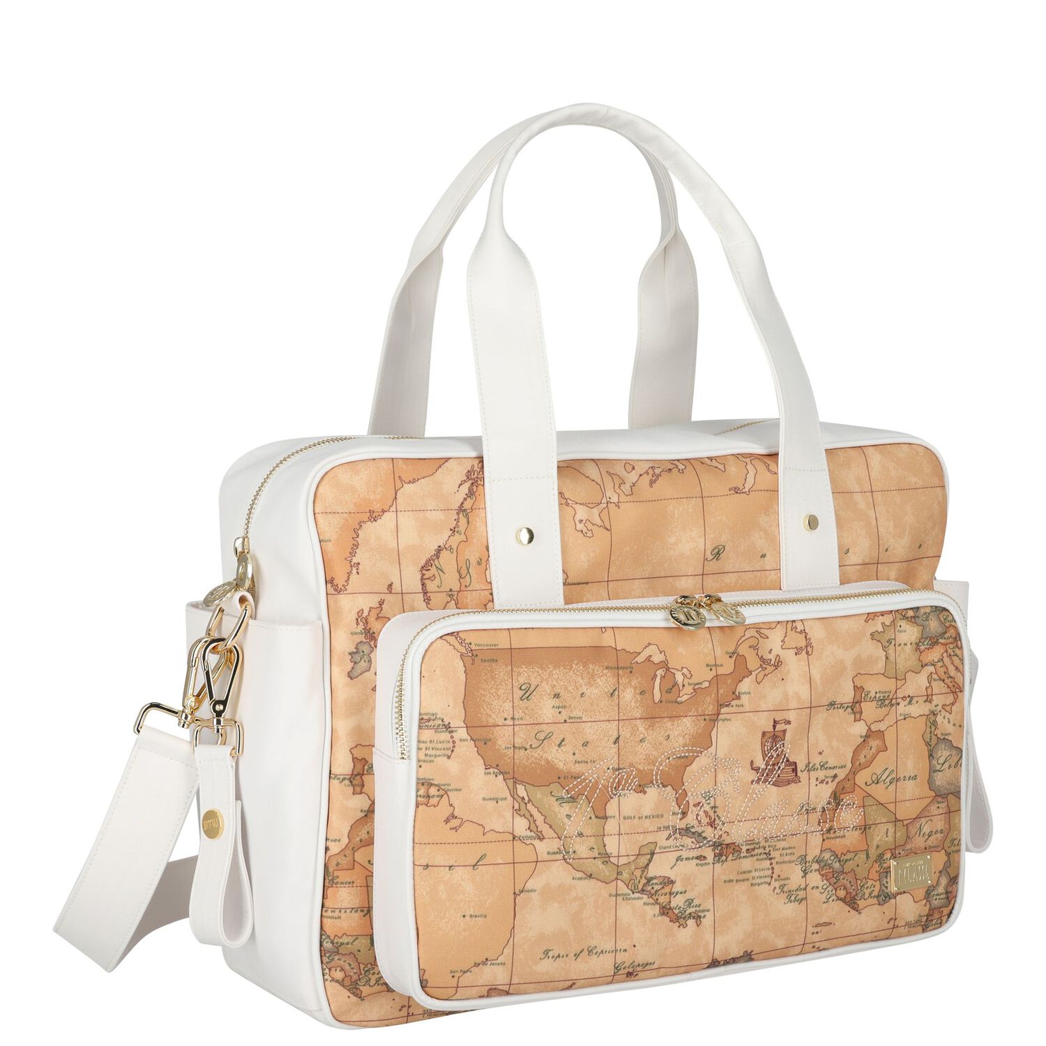 White & Beige Geo Map Baby Changing Bag, 1, hi-res
