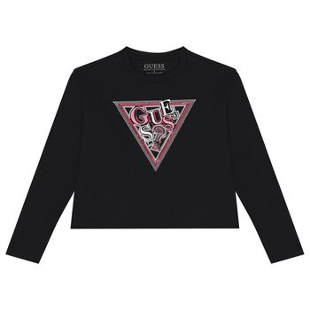 Girls Black Logo Long Sleeve Top