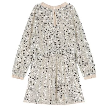 Girls Silver Embellished Sequin Dress