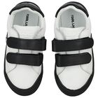 Boys White & Black Ikonik Karl Trainers, 1, hi-res