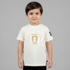 Younger Boys Ivory & Gold Logo T-Shirt, 1, hi-res