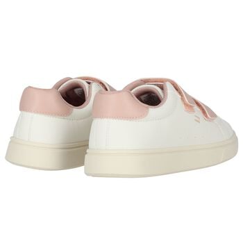 Girls White & Pink Logo Trainers