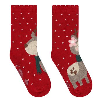 Baby Girls Red Reindeer Socks