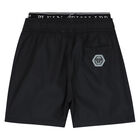 Boys Black Logo Swim Shorts, 1, hi-res
