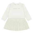Younger Girls Ivory & Gold Pleated Dress, 1, hi-res