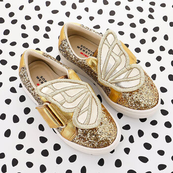 Girls Gold Embellished Butterfly Trainers
