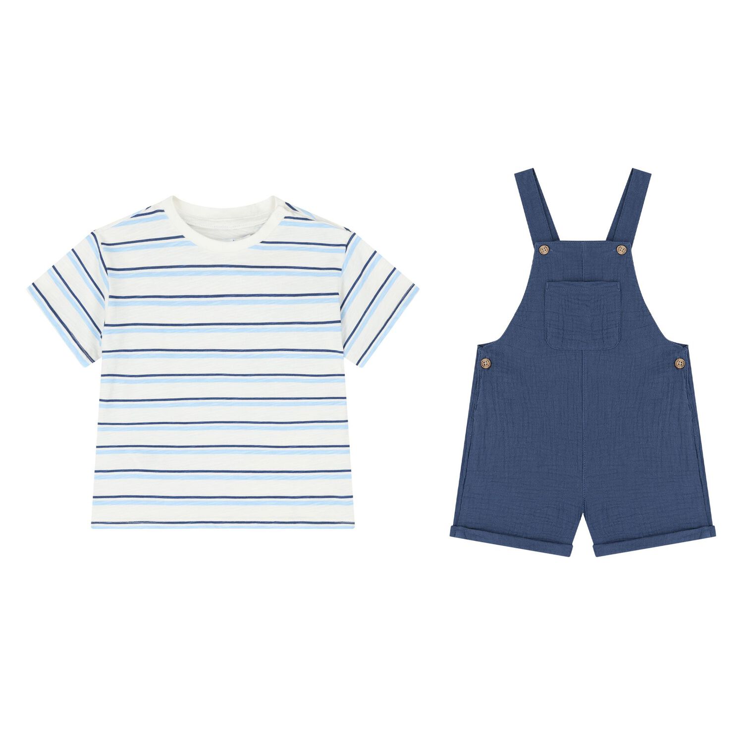 Younger Boys Navy Blue Dungaree & Hat Set (3 Piece) , 2, hi-res