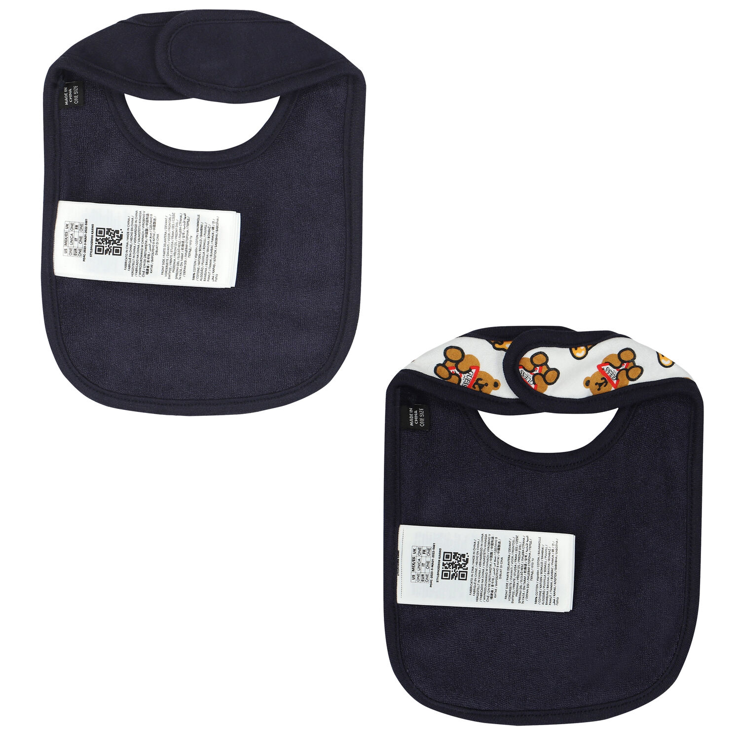 Baby Boys Navy Blue & White Teddy Bear Bib ( 2-Pack ), 1, hi-res