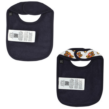 Baby Boys Navy Blue & White Teddy Bear Bib ( 2-Pack )