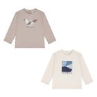 Younger Boys Beige & Ivory Logo Long Sleeve Top ( 2-Pack ), 1, hi-res