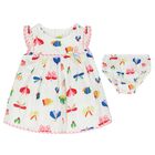 طقم بنات فستان بطبعة باللون الأبيض, 2, hi-res