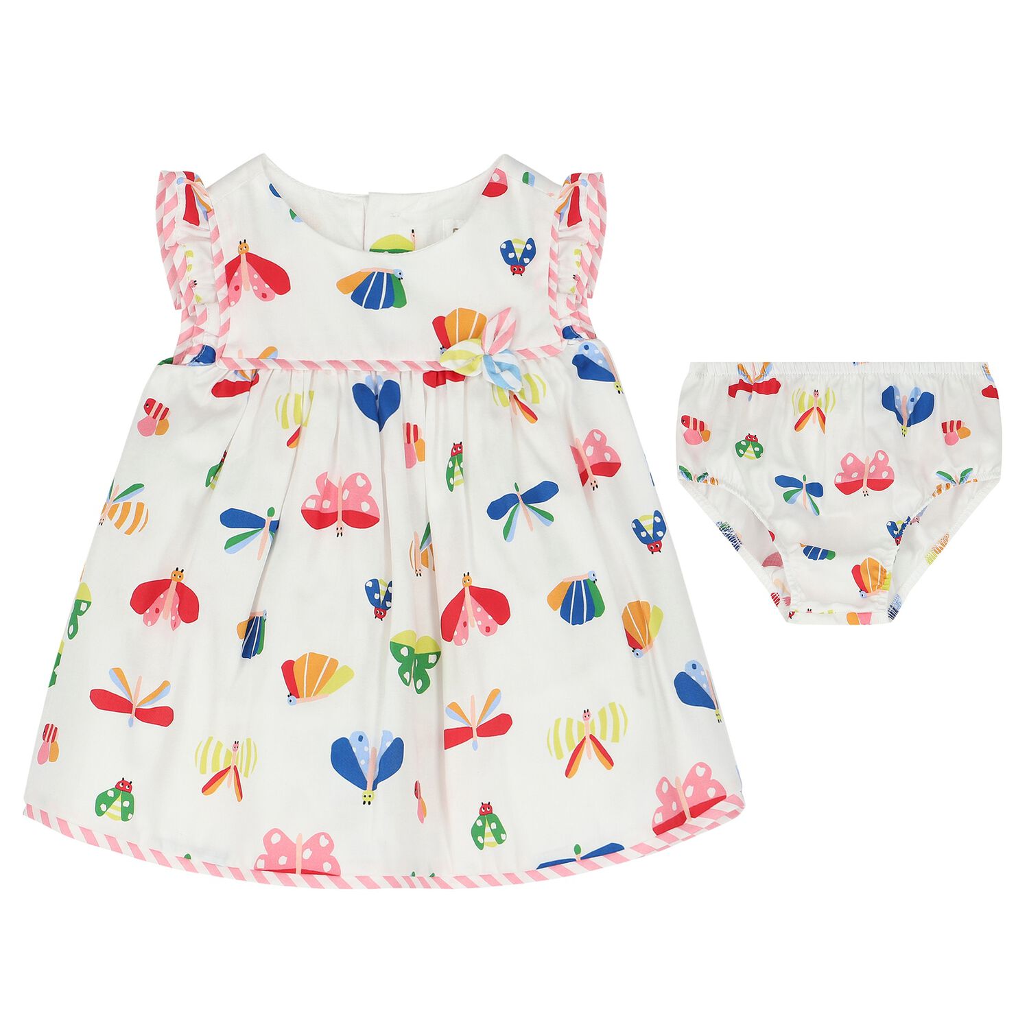 طقم بنات فستان بطبعة باللون الأبيض, 2, hi-res