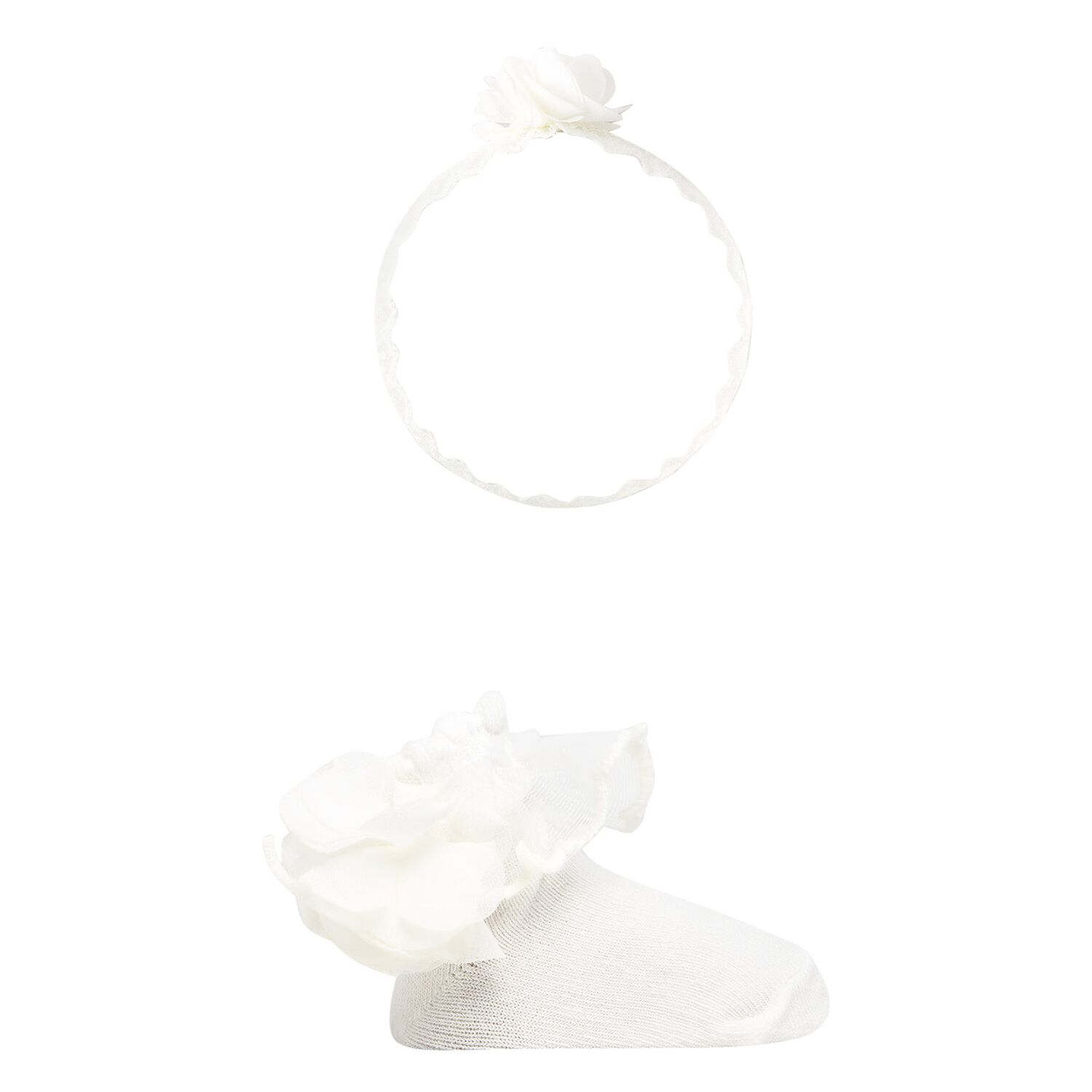 طقم بنات ربطة رأس و جوارب باللون العاجي, 2, hi-res image number null