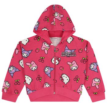 Girls Pink Hello Kitty Hooded Zip Up Top