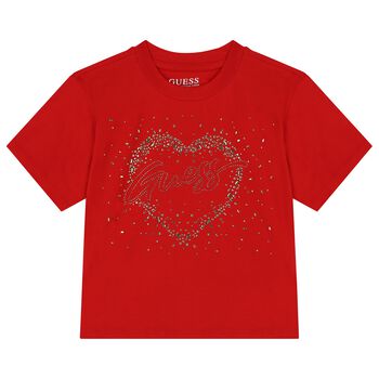 Girls Red Embellished Logo T-Shirt