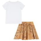 طقم تنورة خريطة جغرافية باللونين الأبيض والبيج للبنات, 1, hi-res