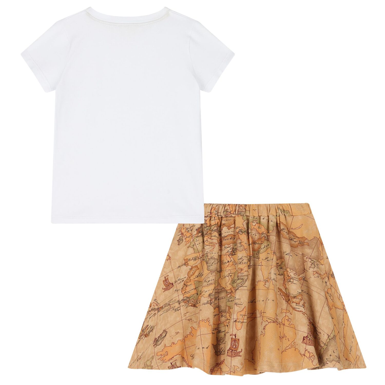 طقم تنورة خريطة جغرافية باللونين الأبيض والبيج للبنات, 1, hi-res image number null