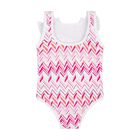 Younger Girls White & Pink Zig Zag Swimsuit, 1, hi-res