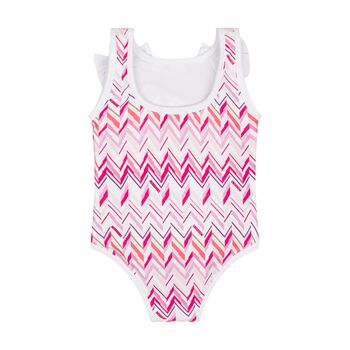 Younger Girls White & Pink Zig Zag Swimsuit