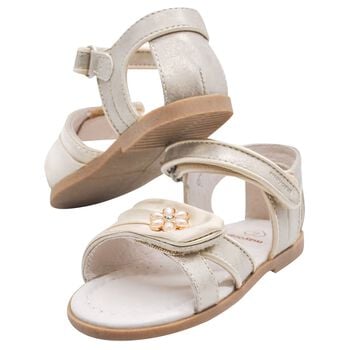 Younger Girls Gold Floral Pearl Sandals
